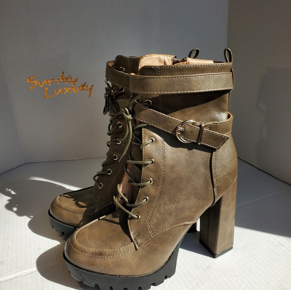Brown Faux Leather High Heeled Boots NWOT
